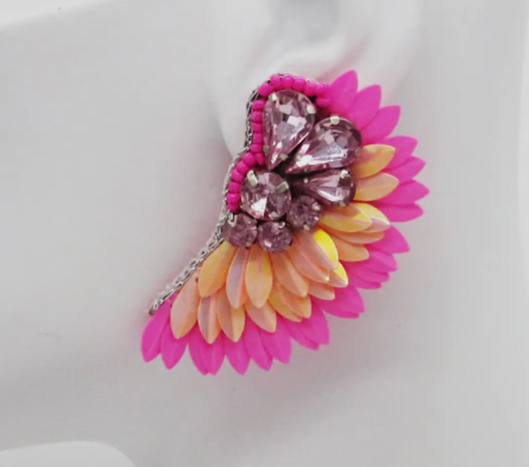 Pink/Orange Feather Statement Earrings