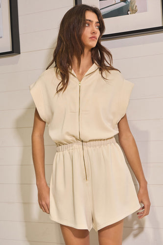 Taupe Scuba Zip Romper