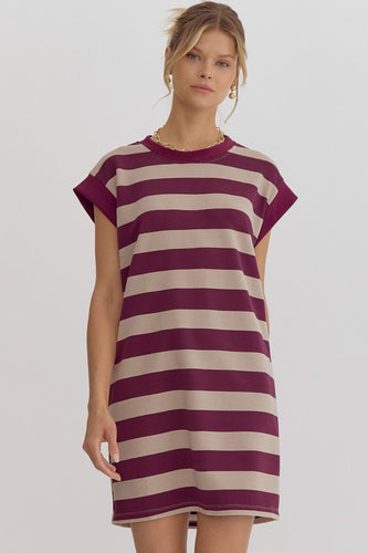Mari Stripe Garnet Taupe Dress