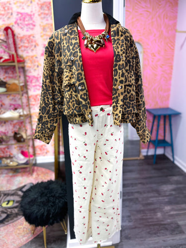 Cream Cherry Print Pants