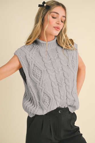Warm Cable Knit Sweater Vest Grey
