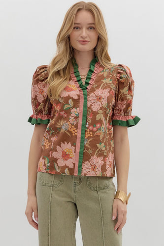 Green Leaves Ruffle Top