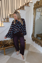 Load image into Gallery viewer, Brown/Blue Chiffon Ruffle Blouse