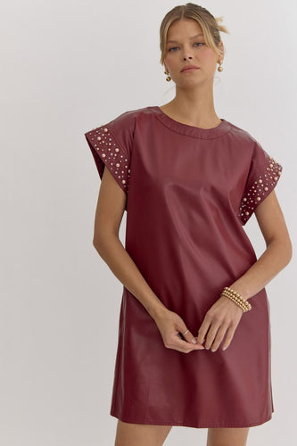 Merlot Pearl Detail Dress