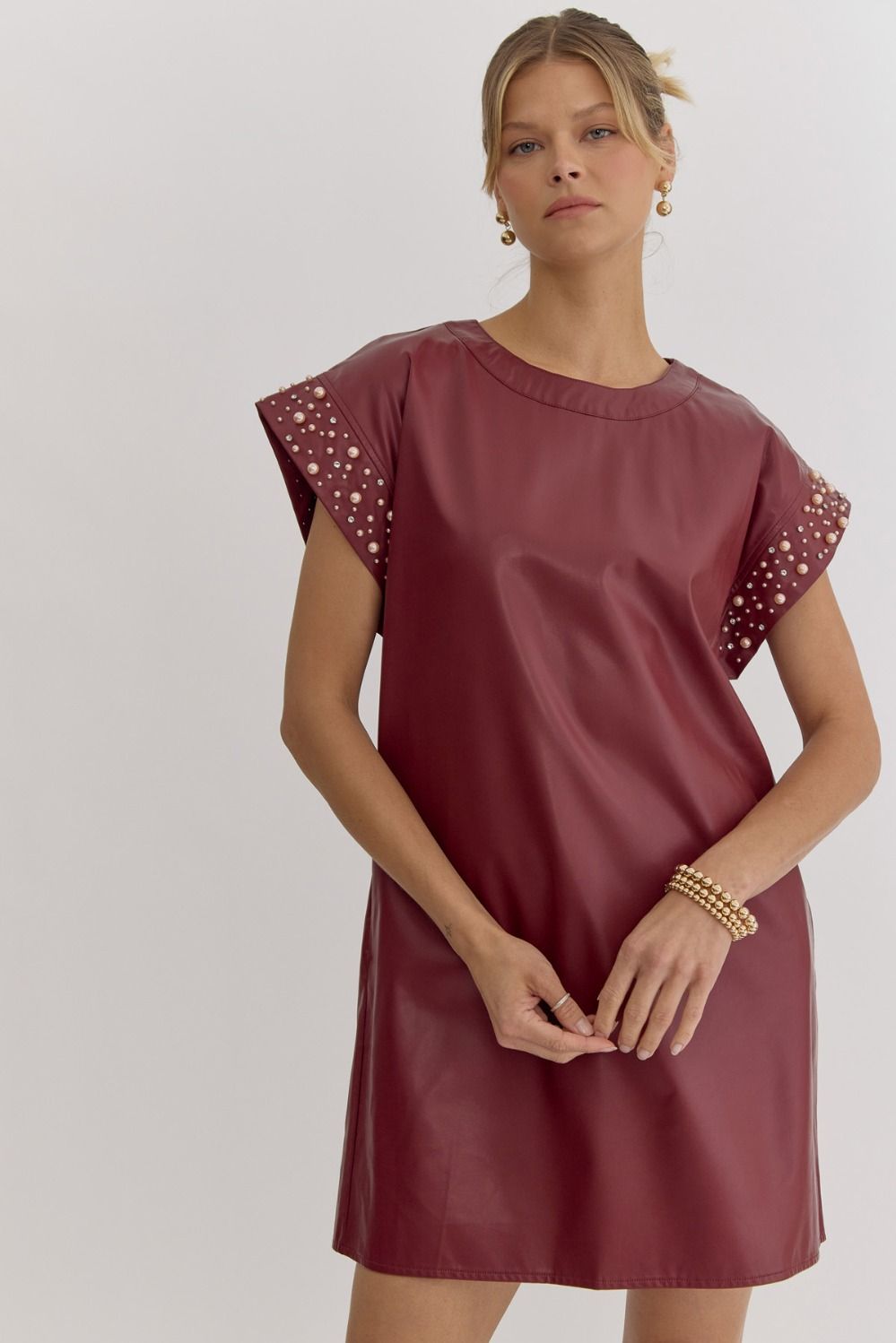 Merlot Pearl Detail Dress