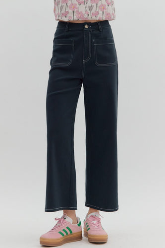 Navy Stitched Wide Leg Pants