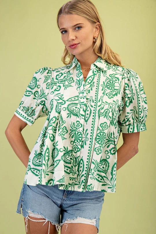 Paisley Green Blouse