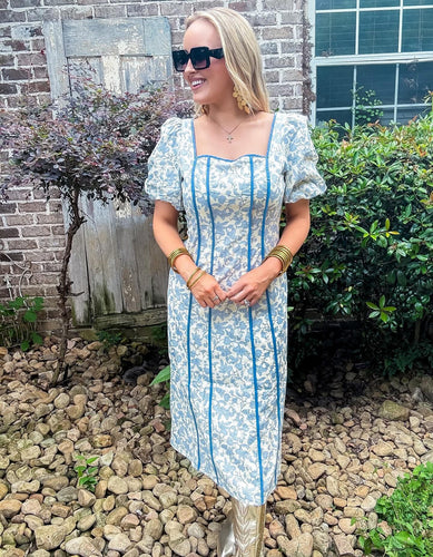 Blue Floral Square Neck Midi