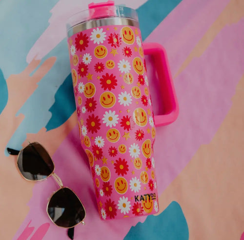 Red Flower Happy Face Tumbler