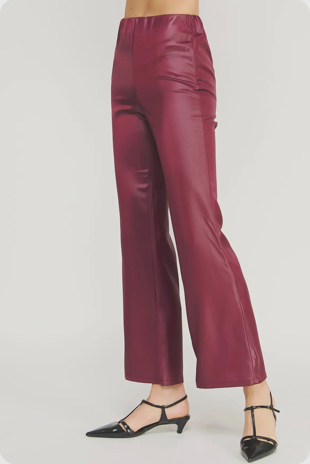 Maroon Satin Flare Pants
