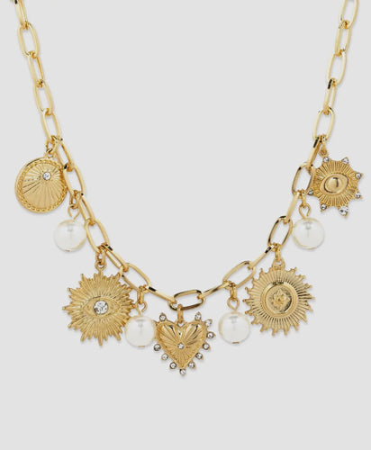 Pearls And Gold Charm Necklace