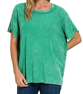 Camryn Basic Washed Top Green