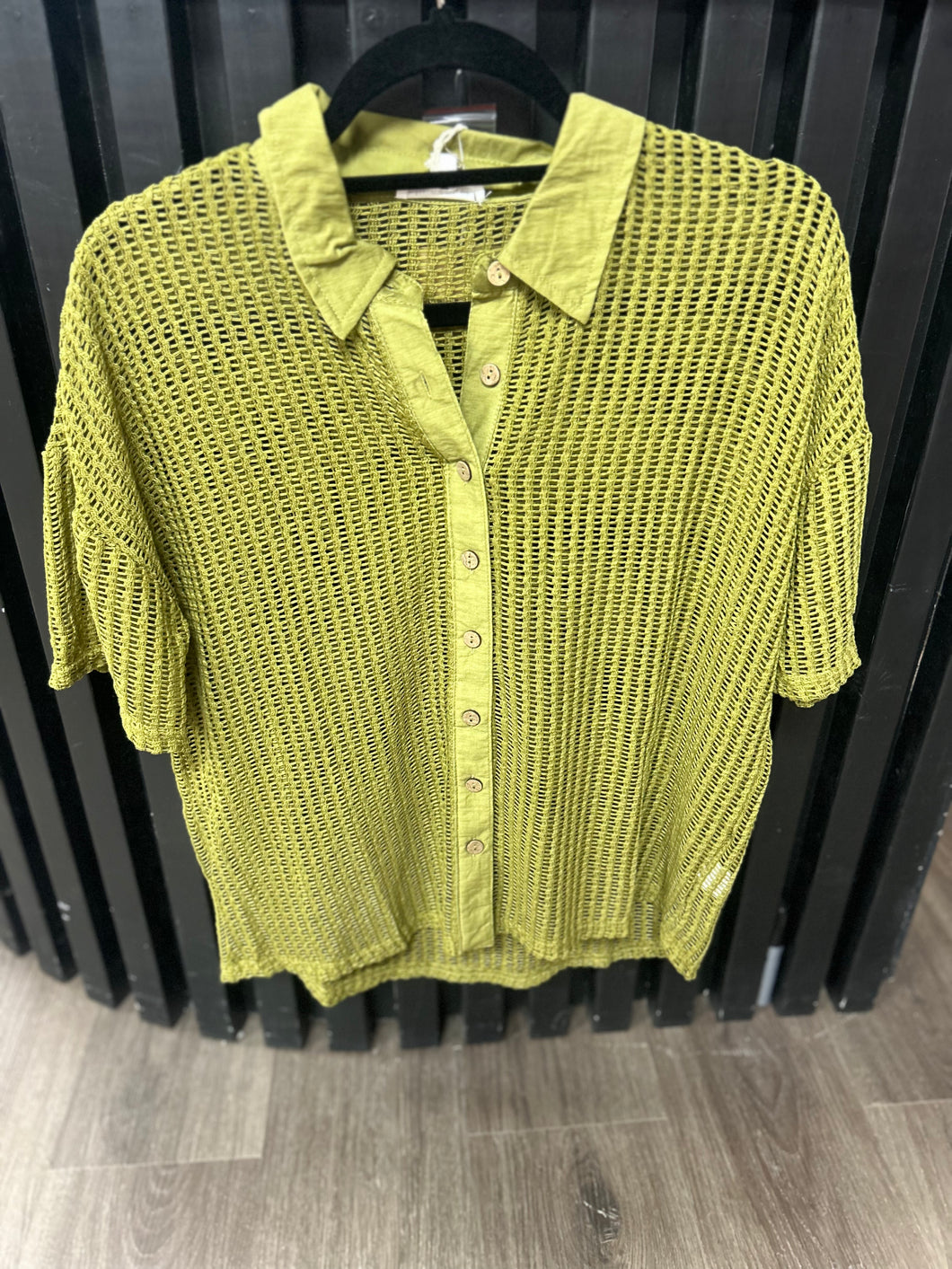 Olive Crochet Button Down Top