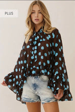 Load image into Gallery viewer, Brown/Blue Chiffon Ruffle Blouse