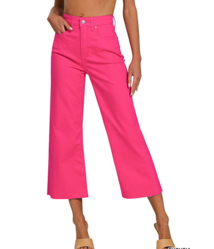 Fuchsia Wide Leg Denim Pants