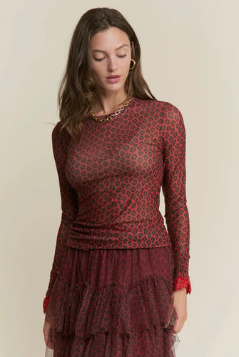 Red Leopard Mesh Layering Top