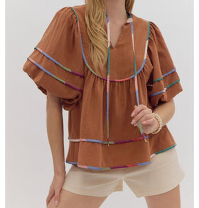 Colorful Detail Top Brown