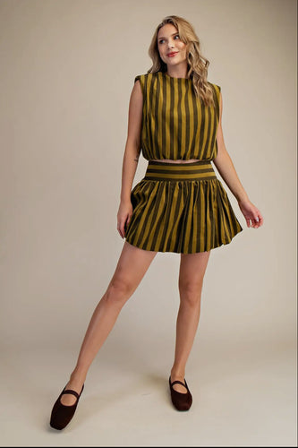 Olive Stripes Skort Set
