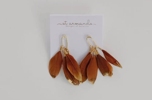 Caramel Fold Dipped Fall Feather Earrings
