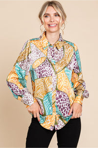 Calan Satin Printed Top Mustard