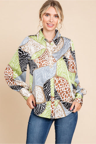 Calan Satin Printed Top Brown