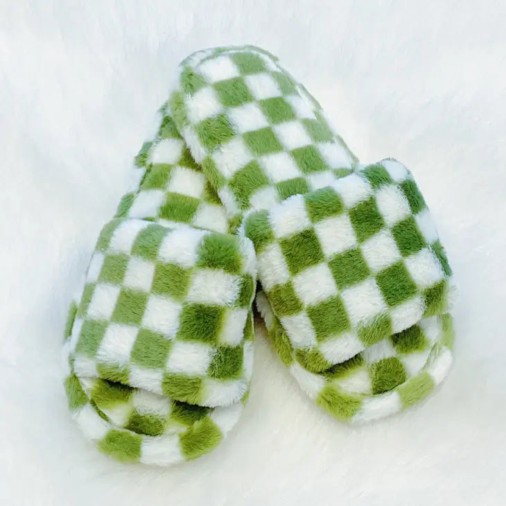 Thank Me Later Checkered Slippers Green