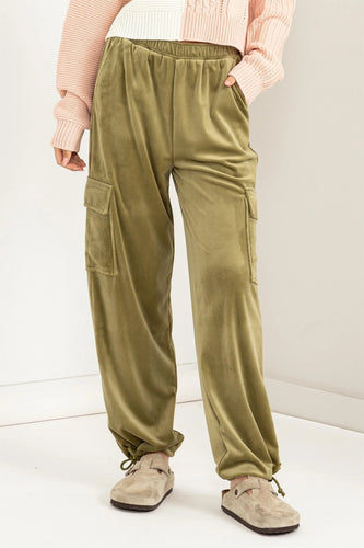 Choose Chic Velvet Joggers Olive