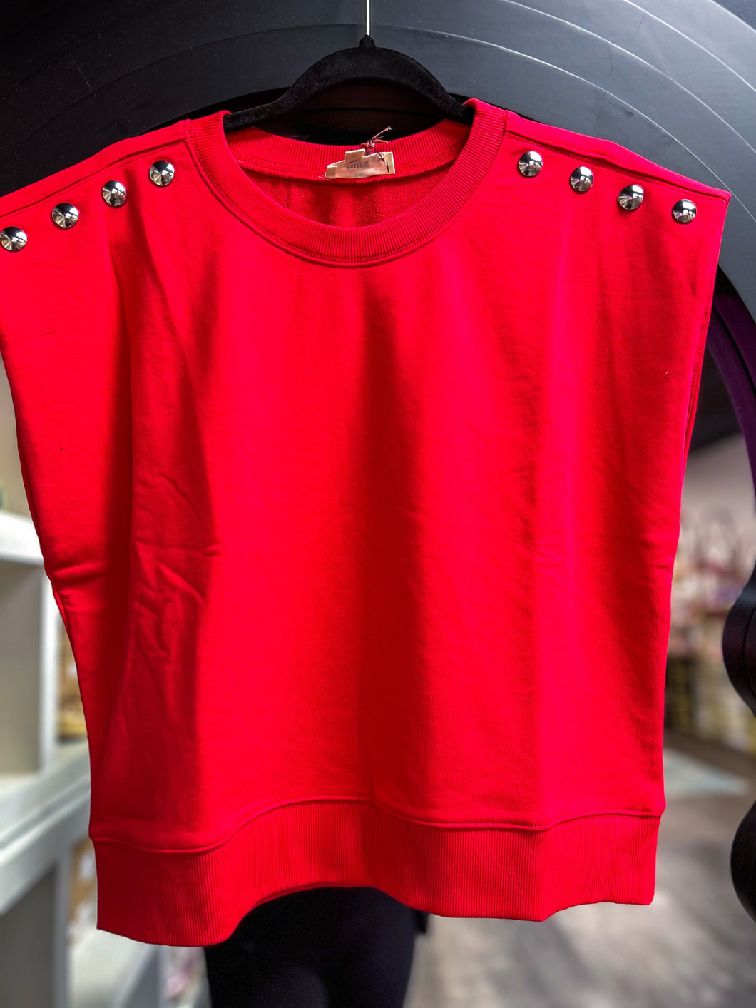 Red Sleeveless Emblem Top
