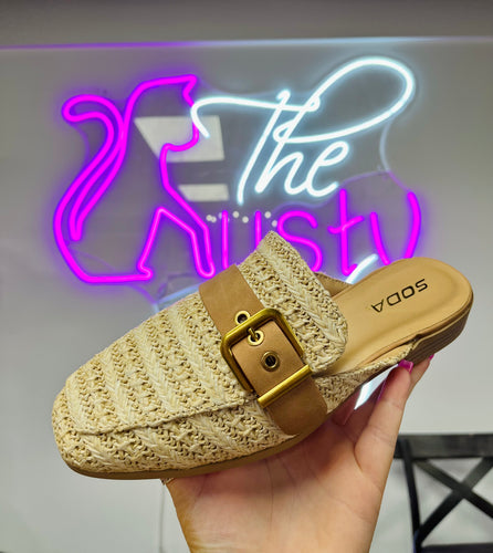 Raffia Buckle Flats