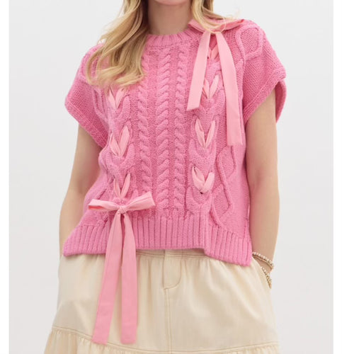 Put It In A Bow Sweater Vest Pink
