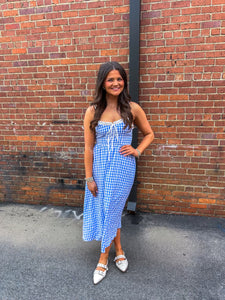 Blue Gingham Midi Dress