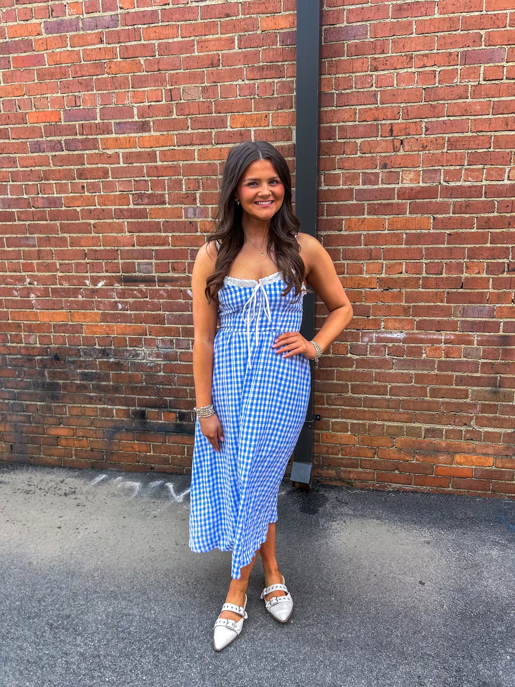 Blue Gingham Midi Dress