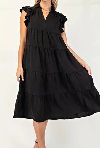 Black Tiered Midi Dress