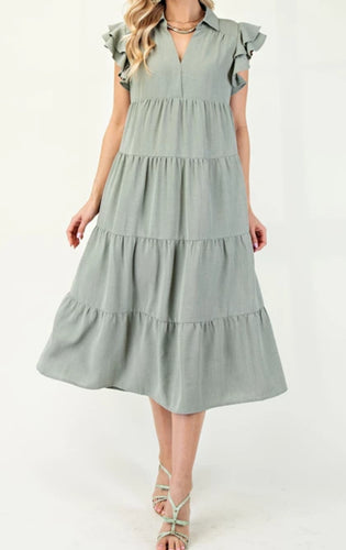 Sage Tiered Midi Dress