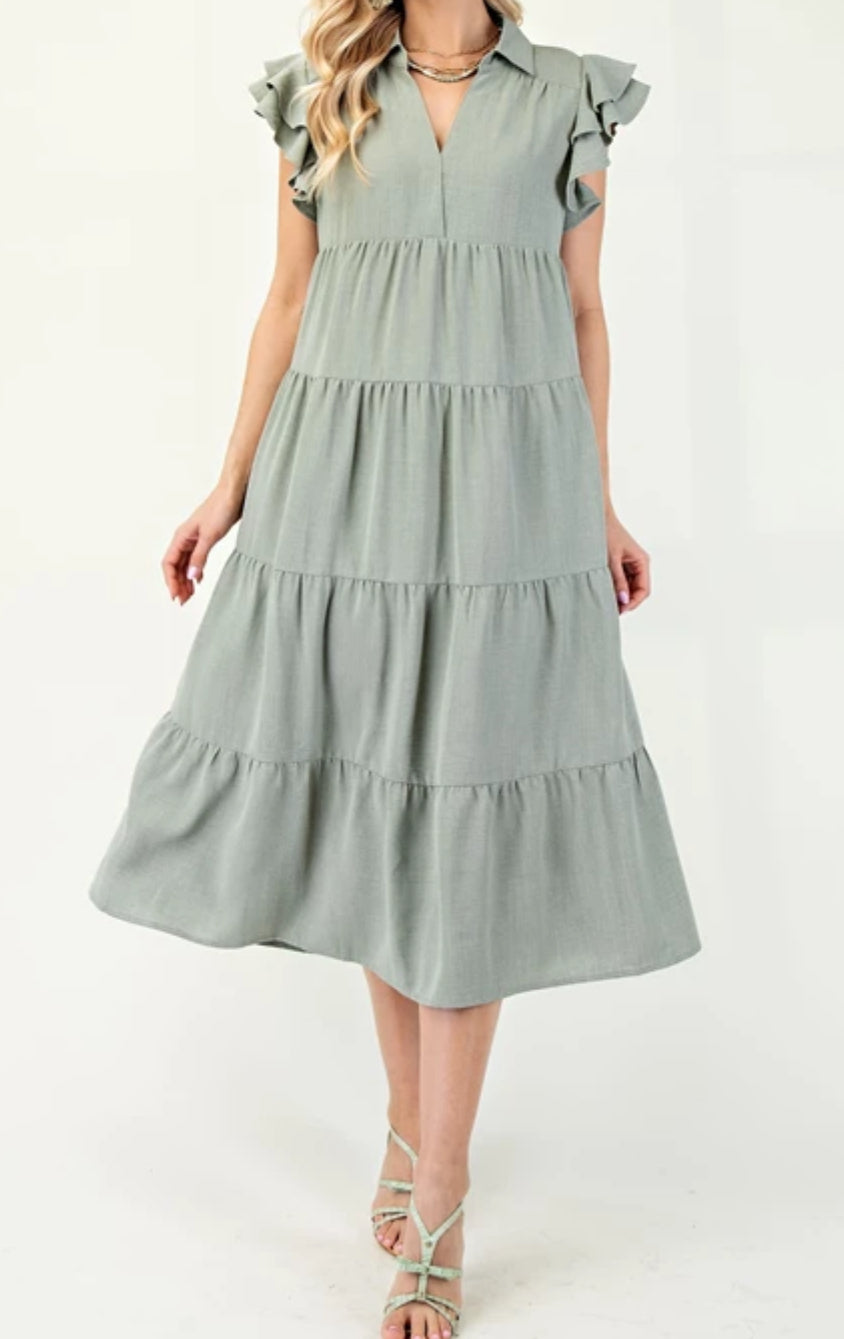 Sage Tiered Midi Dress