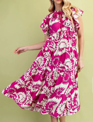 Lauren Printed Midi Fuchsia