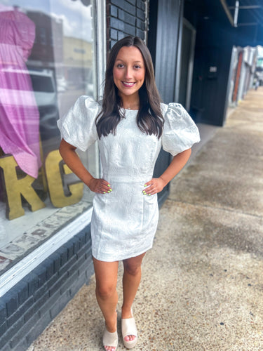 White Jacquard Metallic Dress