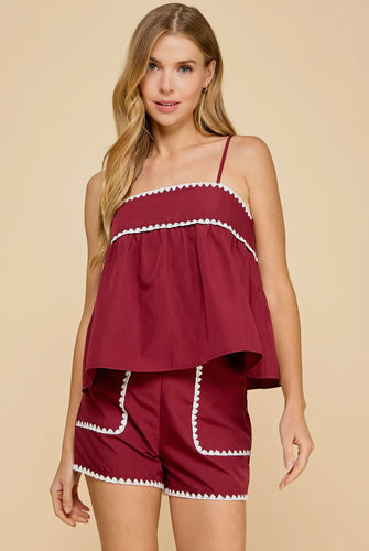 Maroon/Cream Detail Short Set