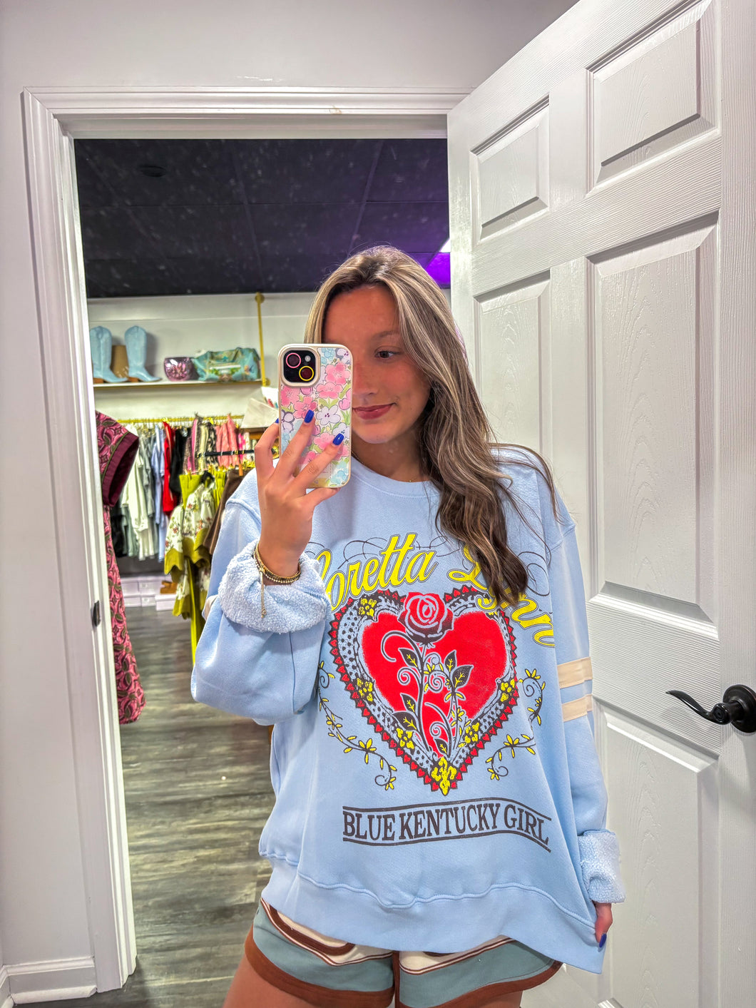 DAYDREAMER Loretta Lynn Kentucky Blue Varsity Sweatshirt