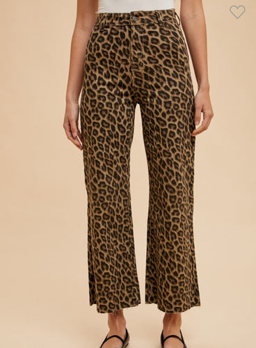 Leopard Wide Leg Stretch Denim Pants