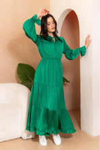 Load image into Gallery viewer, Cher Green Satin Midi Dress