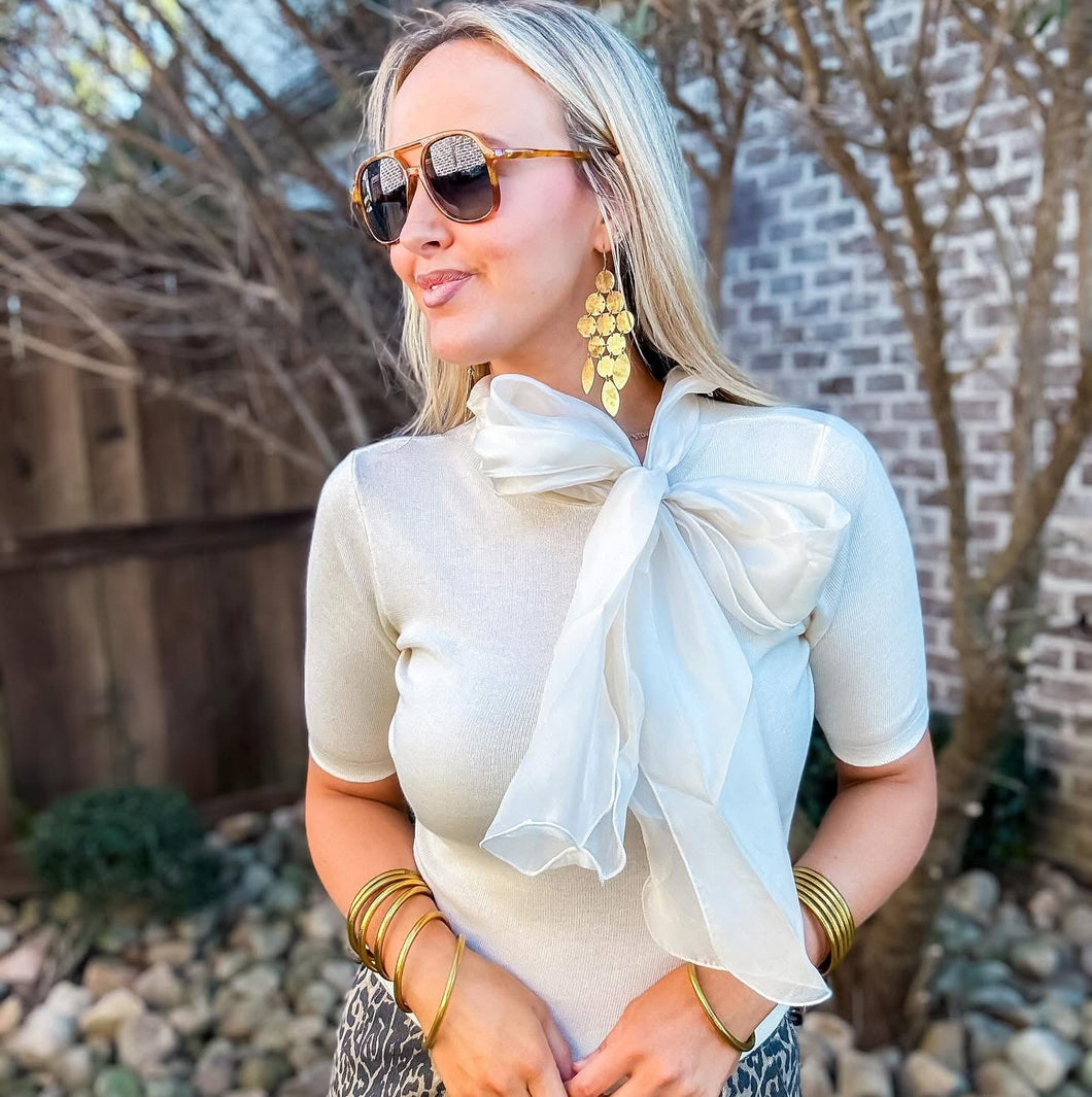 Cream Bow Sweater Top