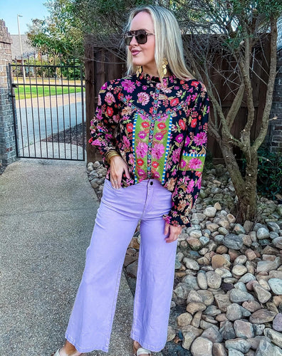 Classy Floral Blouse Black