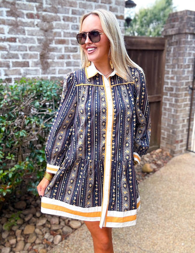 Navy/Mustard Floral Dress