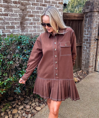 Leveling Up Brown Button Down Dress