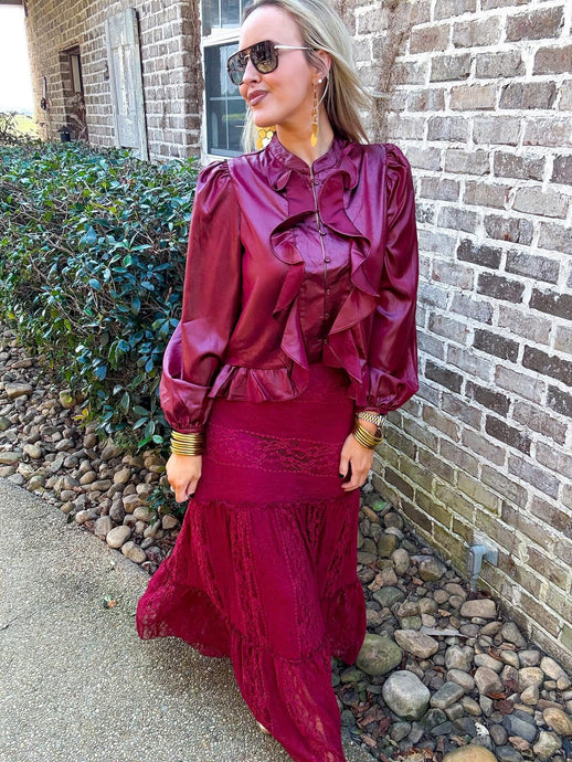 Maroon Lace Maxi Skirt