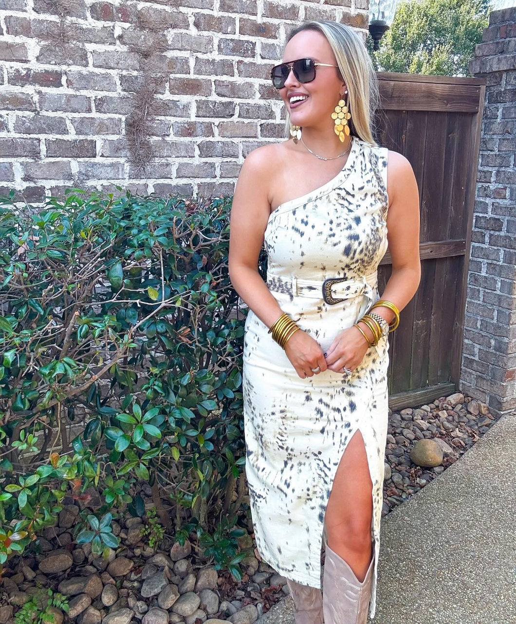 one shoulder denim dress Camila One-Shoulder Denim Midi Dress