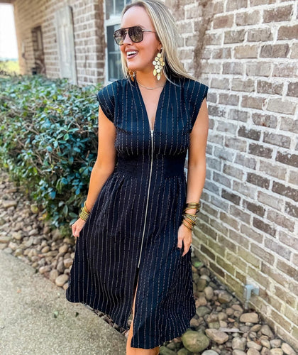 Black Rhinestone Midi Dress