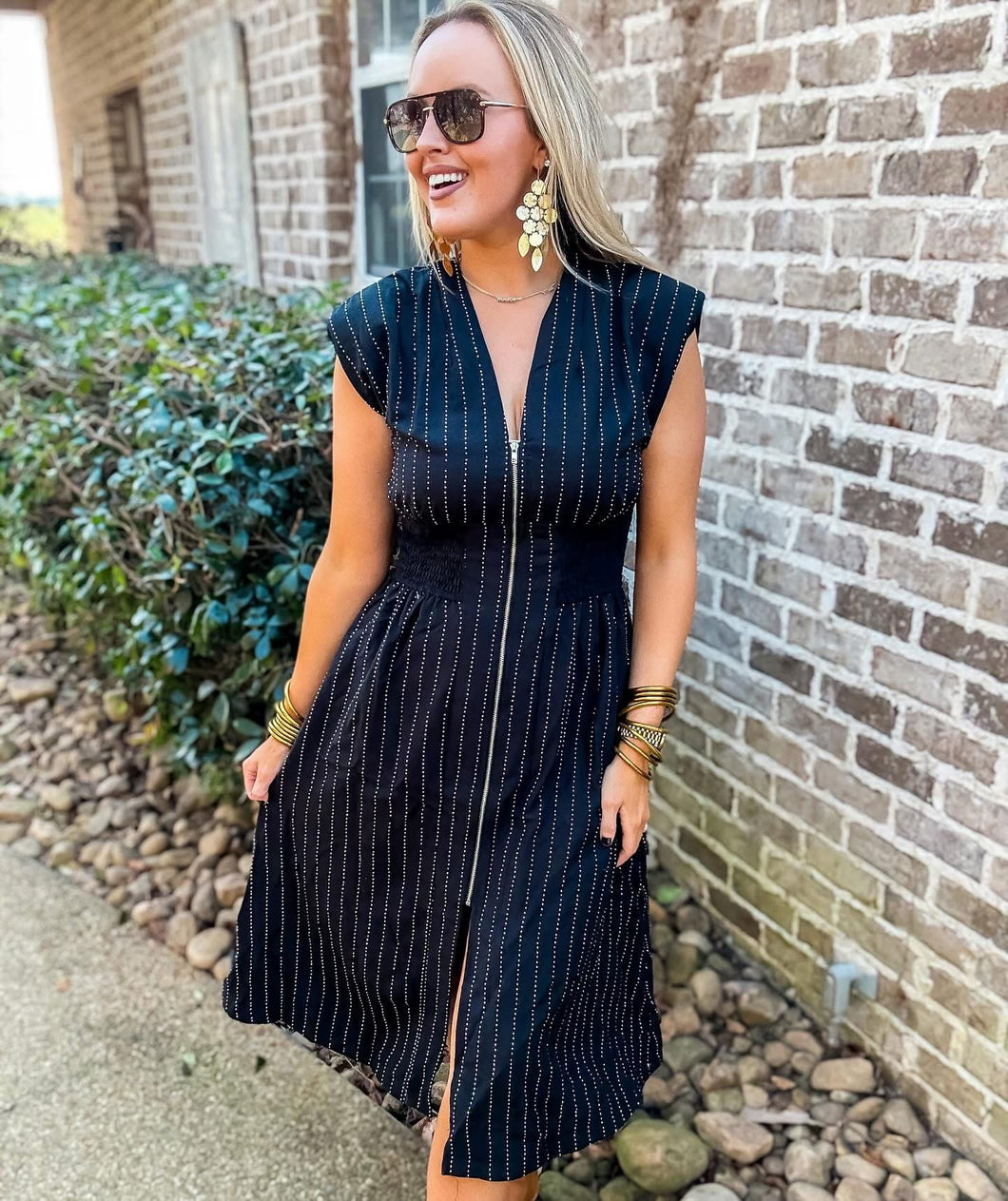 Black Rhinestone Midi Dress