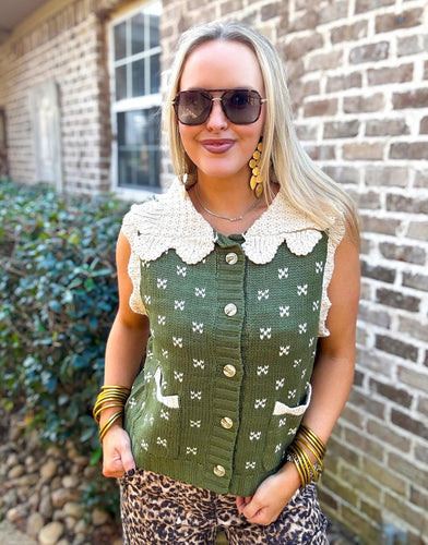 Cream/Olive Button Vest